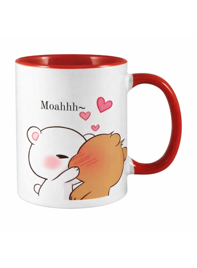 ميلز كوب قهوة سيراميك لعيد الحب - طبعة زوجين كرتونيين لطيفين مع تباين على كوب أحمر بلونين - Image 1